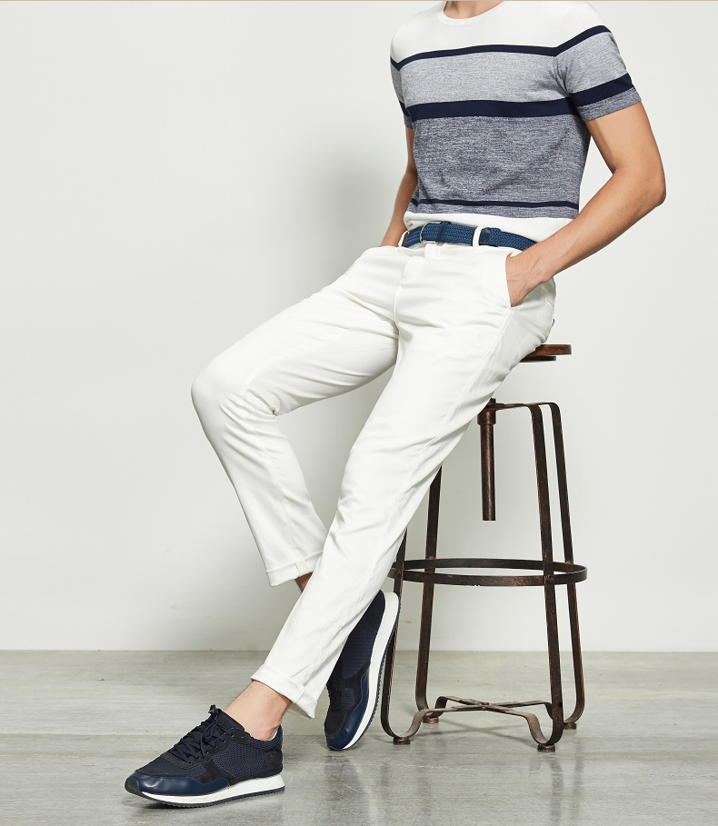 saint angelo/报喜鸟夏季新款都市时尚白色男士休闲裤 韩版修身长裤子