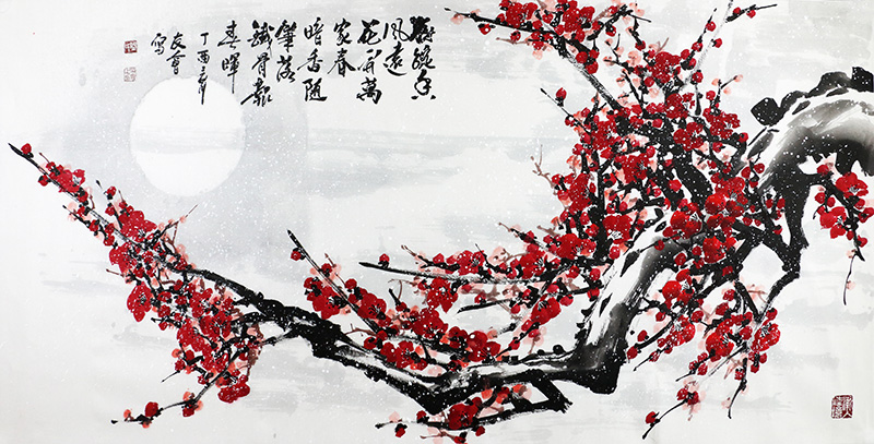 美协会员闫友会 国画梅花《梅绽香风远/68x138cm/传统水墨