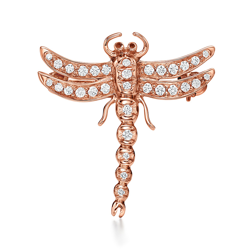 蒂芙尼 tiffany enchant系列小号18k金玫瑰金镶嵌钻石蜻蜓胸针