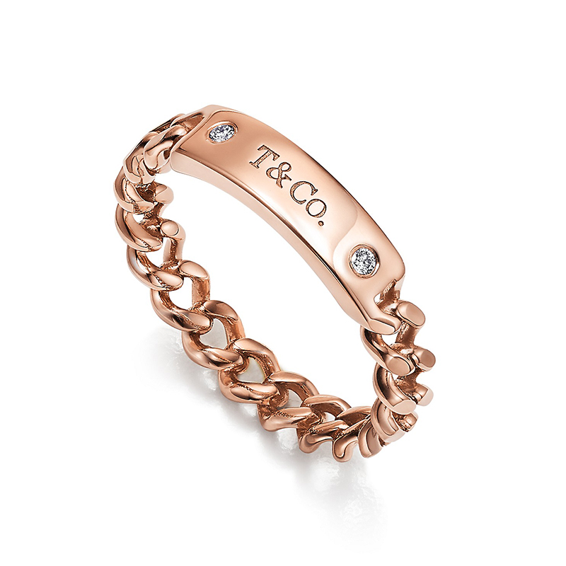 蒂芙尼 tiffany&co.系列18k金玫瑰金镶嵌钻石链式戒指 67802918