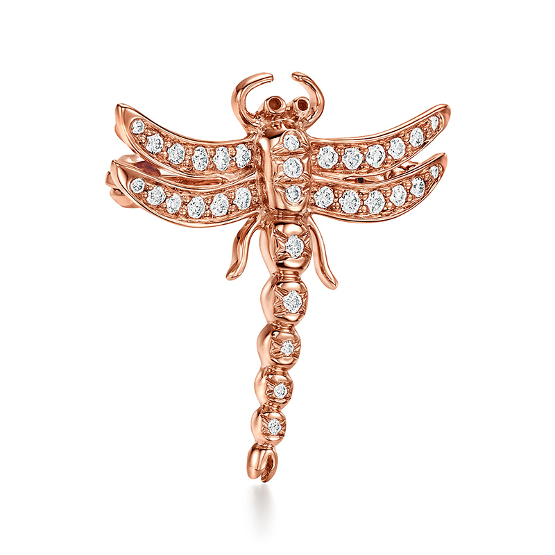 蒂芙尼 tiffany enchant系列小号18k金玫瑰金镶嵌钻石蜻蜓胸针
