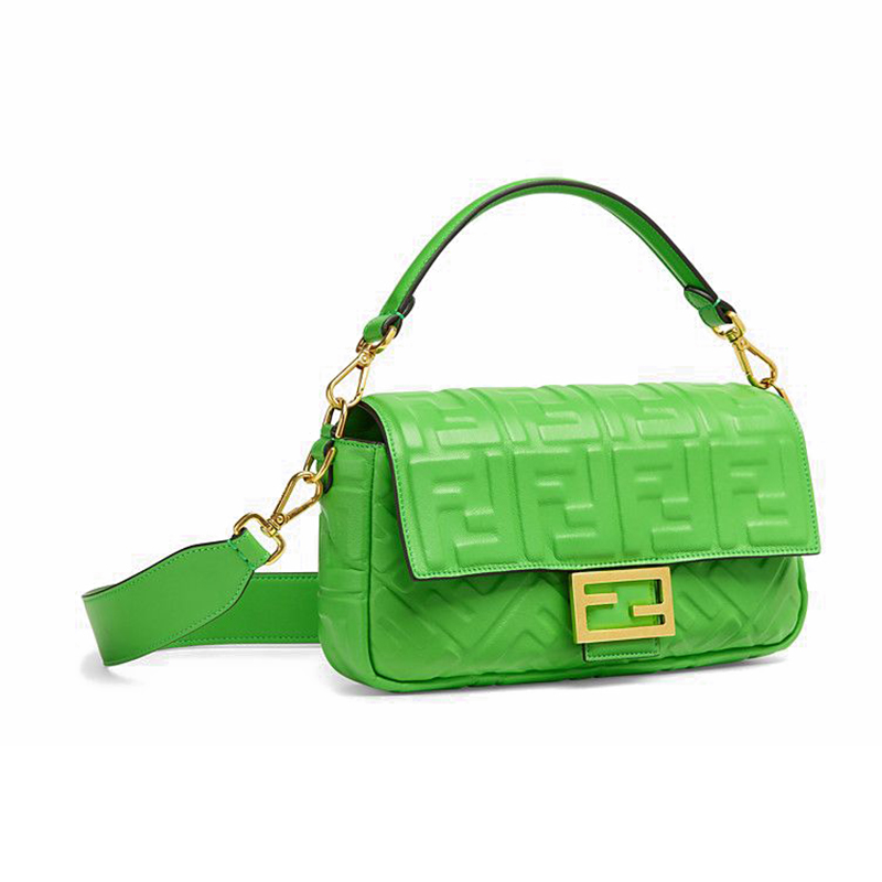 【包邮包税】fendi/芬迪 2020春夏新款绿色中号翻盖法棍单肩包 8br600
