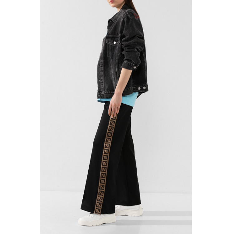 fendi/芬迪 黑色 宽松 侧面双ff logo 阔腿裤运动裤 女士休闲裤 fab