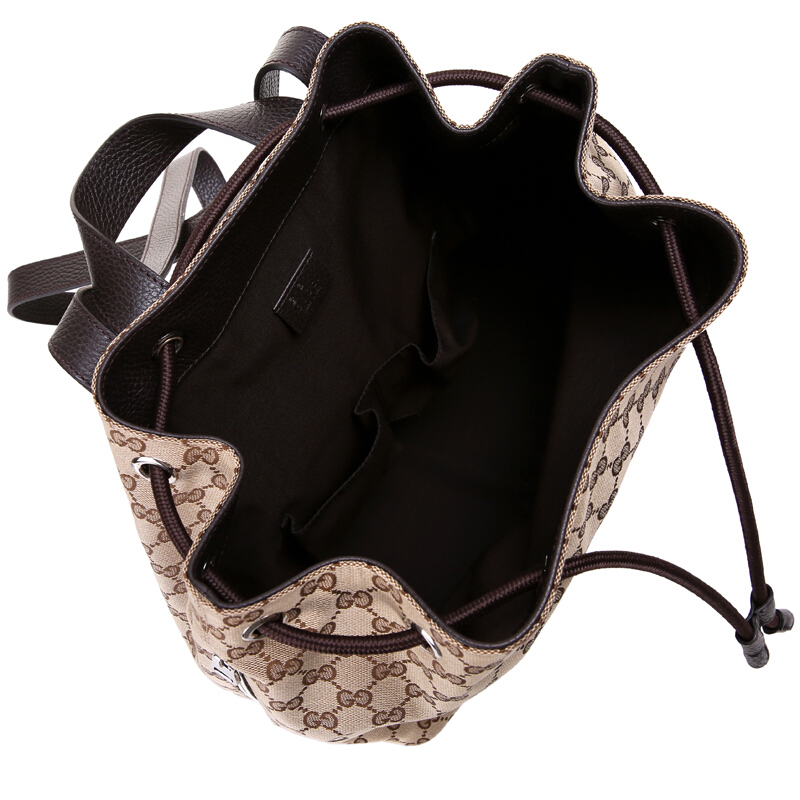 gucci/古驰 双肩包男女同款大号米色gg图案帆布抽绳水桶包双肩包