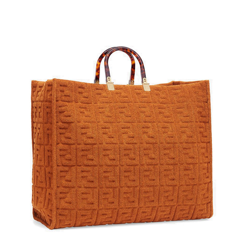 包邮包税】fendi/芬迪 2020春夏新款 sunshine系列棕色纯棉大号购物袋