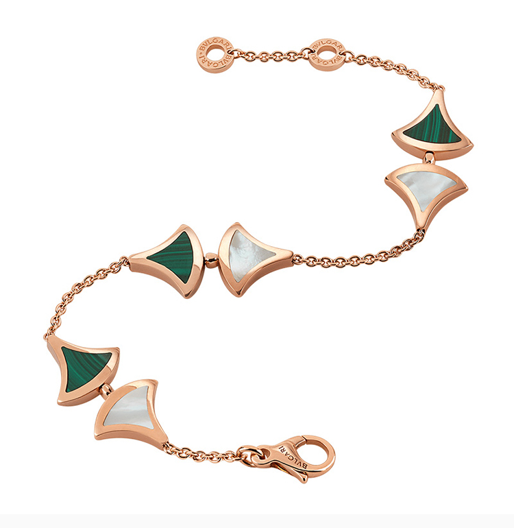 bvlgari/宝格丽 20新品 女士玫瑰金色孔雀石针织贝母组合手链 br85