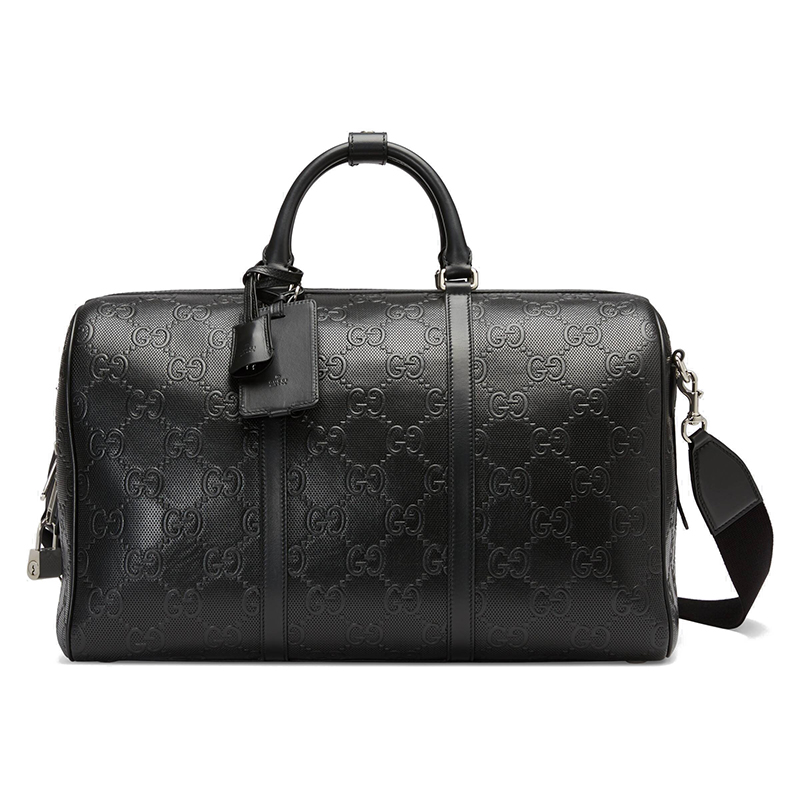 gucci/古驰 2020早秋新款 黑色双g压花光泽皮革男士手提旅行包6257681