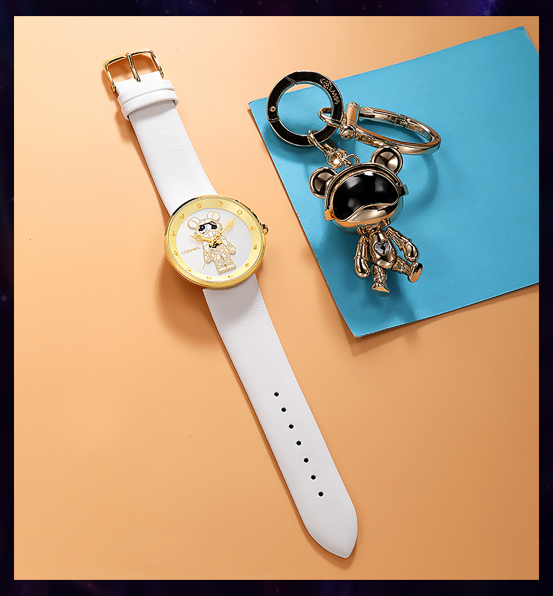 星际熊女士手表女时尚潮流真皮带女表防水简约学生非机械表