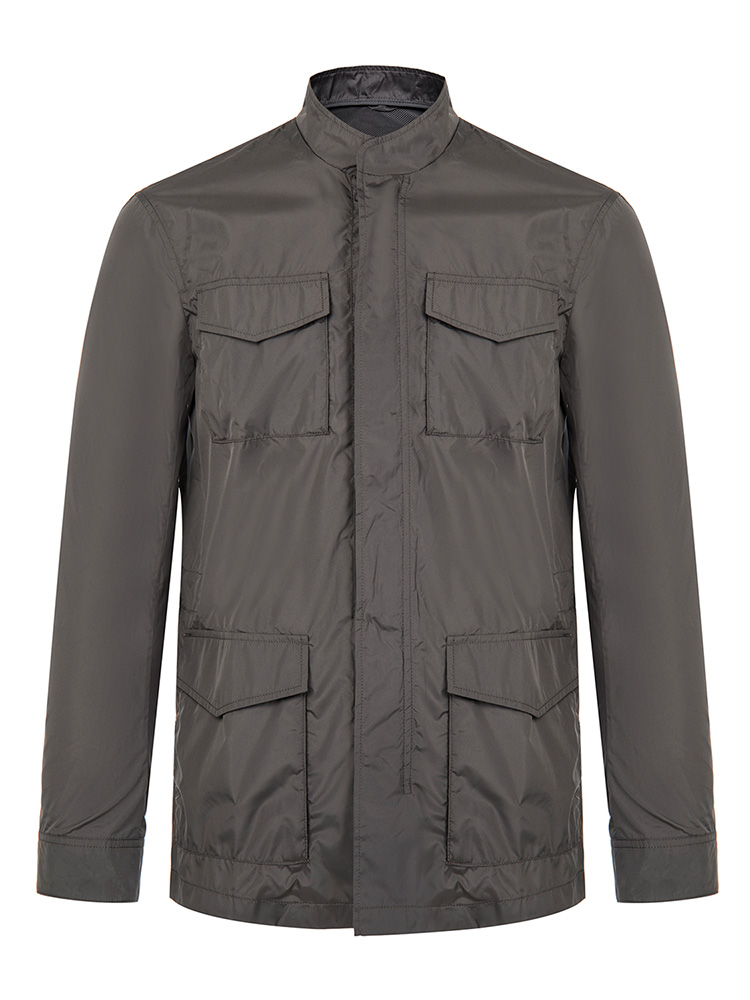 emporioarmani/安普里奥阿玛尼男士风衣立领灰绿色拉链男士风衣