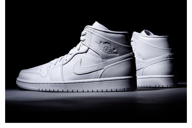 nike/耐克 air jordan 1 mid aj1 男款 经典 简约 纯白 休闲 运动 中