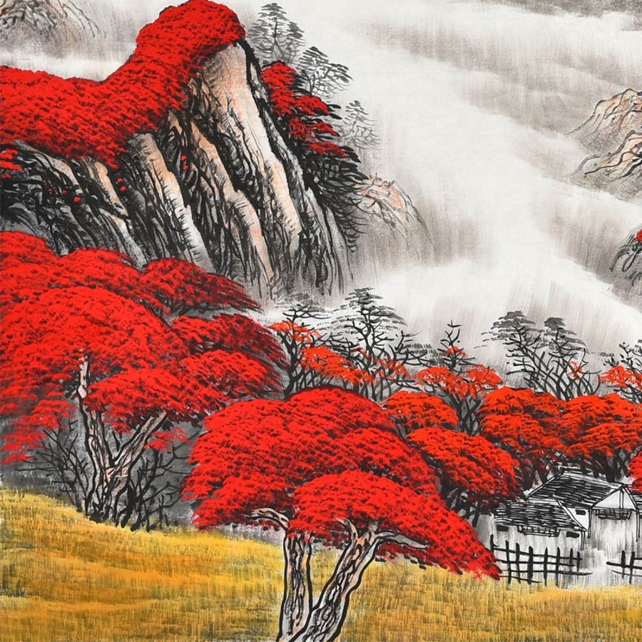 8米大尺幅鸿运山水 杨和平《鸿运当头》/180x70cm/传统水墨