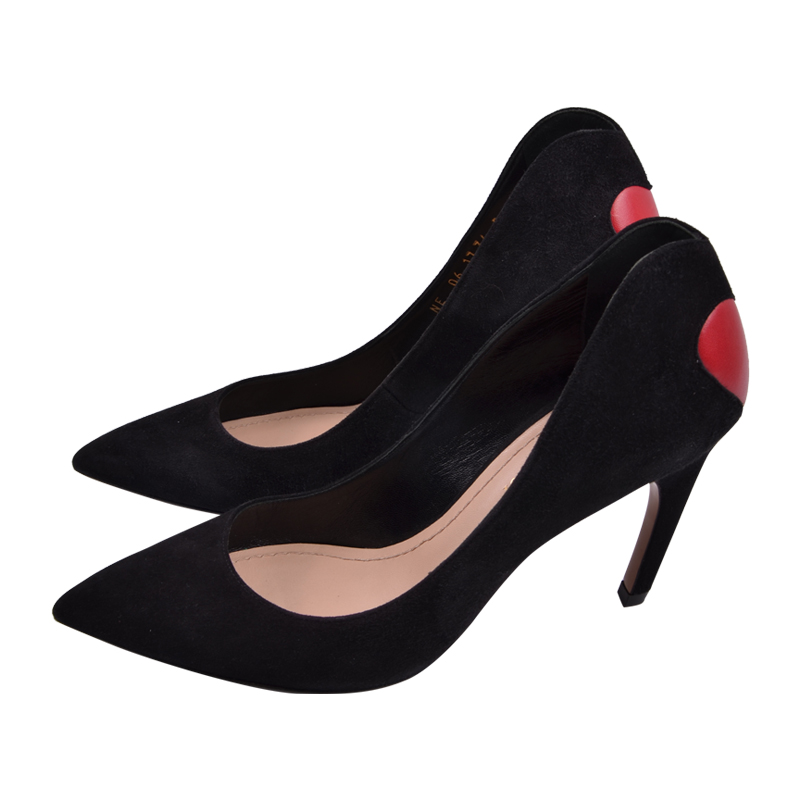 dior/迪奥 女士黑色系麂皮 爱心贴图 浅口尖头高跟鞋6cm kdp338vvv