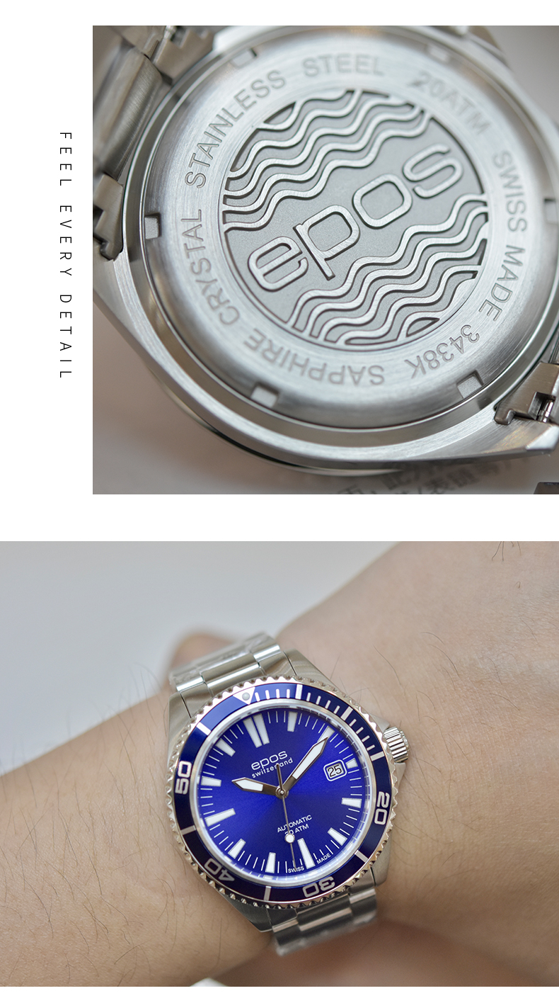 瑞士epos/爱宝时潜水表瑞士自动机械手表男波塞冬3438.131.96.16.30