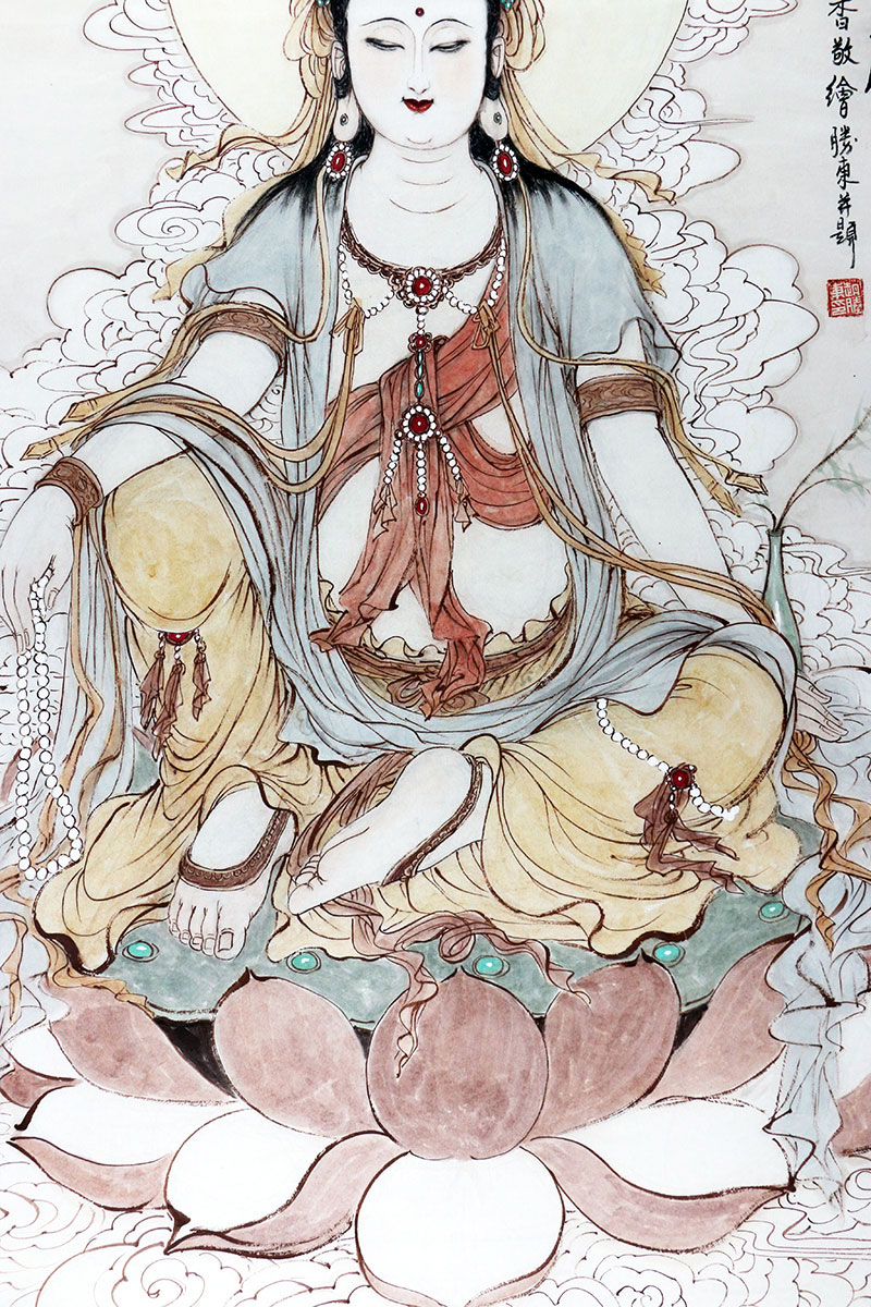 赵胜东国画水墨《南无观世音菩萨/68x136cm/传统水墨