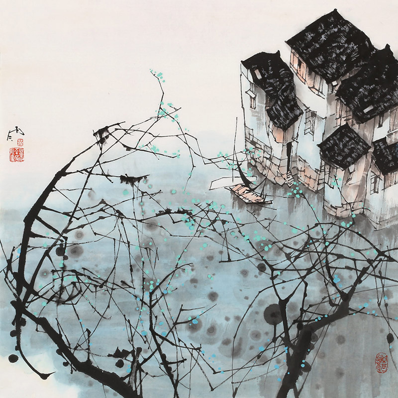 订制 苗雨 《江南》 辽宁工美教授 师从吴冠中 客厅装饰名家山水画