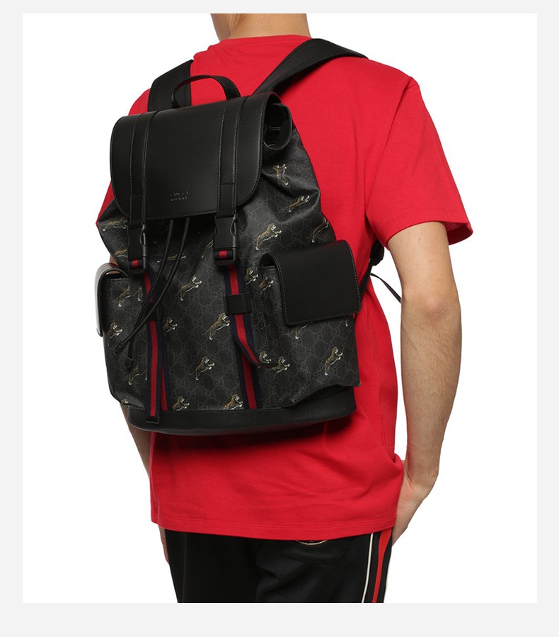 【20春夏新品】gucci/古驰 男士双g老虎印花帆布双肩