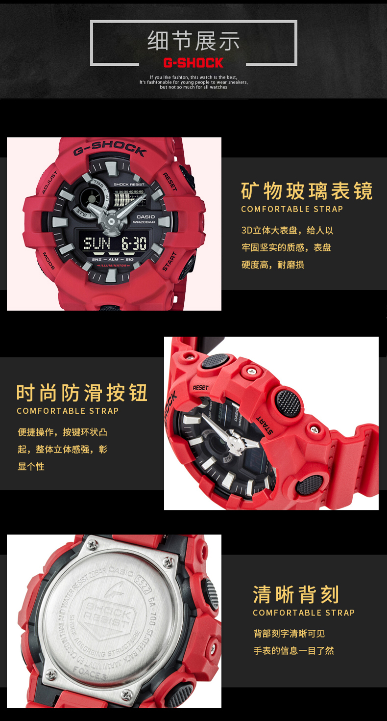 CASIO/卡西欧手表G-SHOCK防震防水多功能潮流经典黑金运动男表时尚腕表黑金