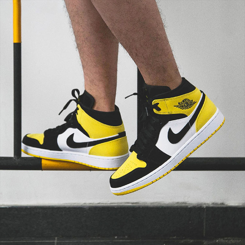 nike/耐克 air jordan mid 男款 aj1皮卡丘 新欢 黑黄脚趾休闲运动鞋