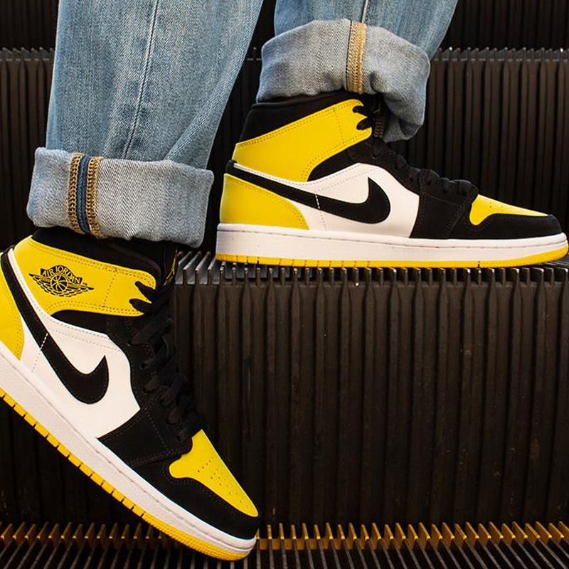 nike/耐克 air jordan mid 男款 aj1皮卡丘 新欢 黑黄脚趾休闲运动鞋