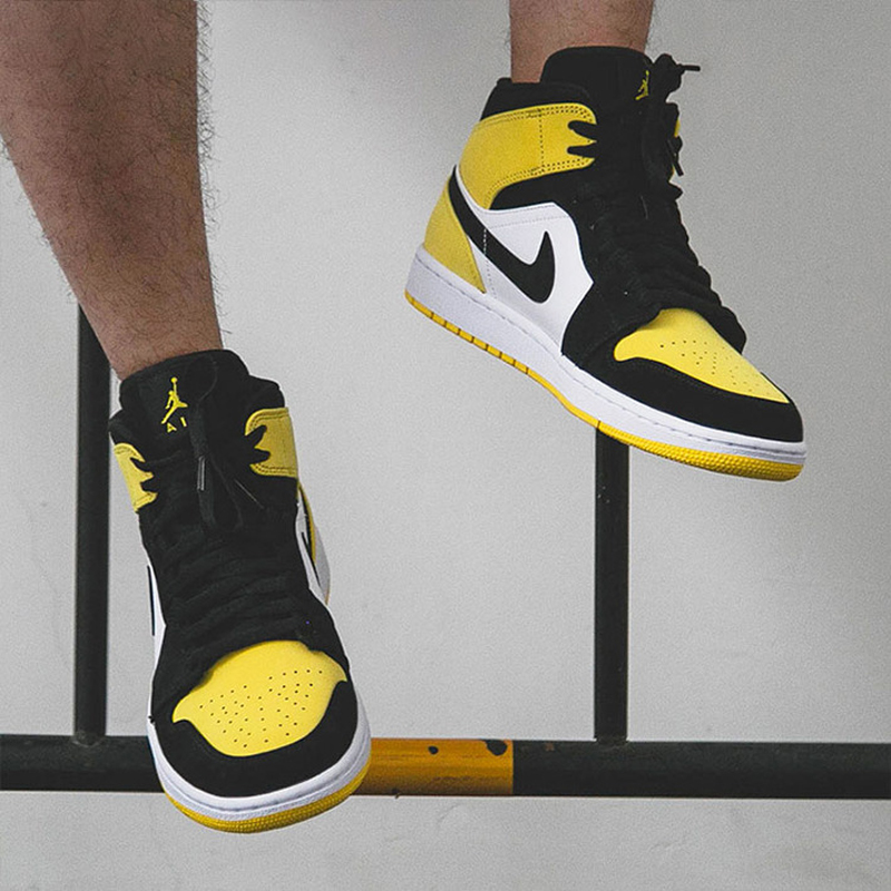 nike/耐克 air jordan mid 男款 aj1皮卡丘 新欢 黑黄脚趾休闲运动鞋