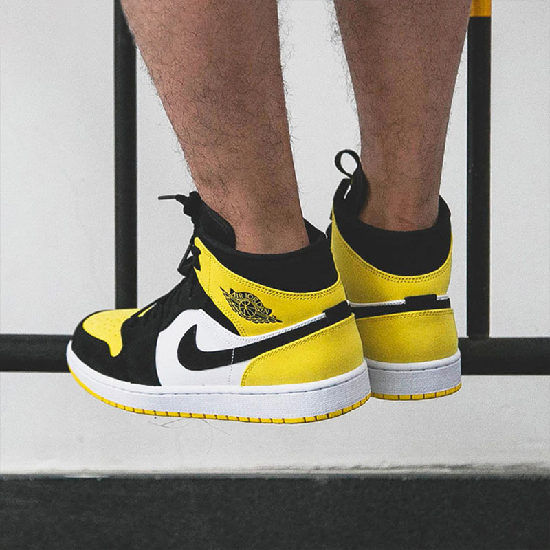 nike/耐克 air jordan mid 男款 aj1皮卡丘 新欢 黑黄脚趾休闲运动鞋