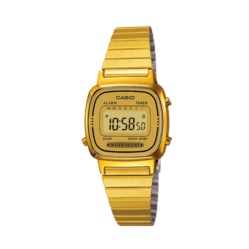 卡西欧 g-shock系列】casio 复古造型 金色树脂 不锈钢表带 电子表 la