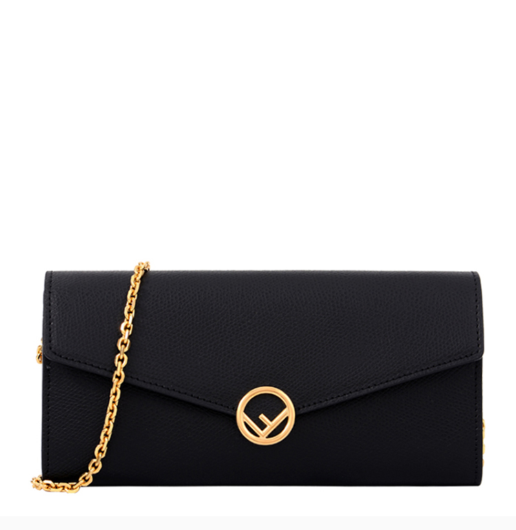 fendi/芬迪 20春夏 kanif系列 女士牛皮黑色经典logo装饰链条包单肩包