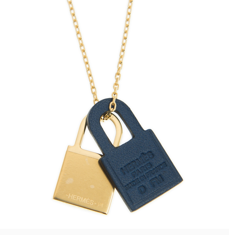 【hermes爱马仕 项链】hermès 爱马仕 男士深蓝色经典锁头吊坠颈链