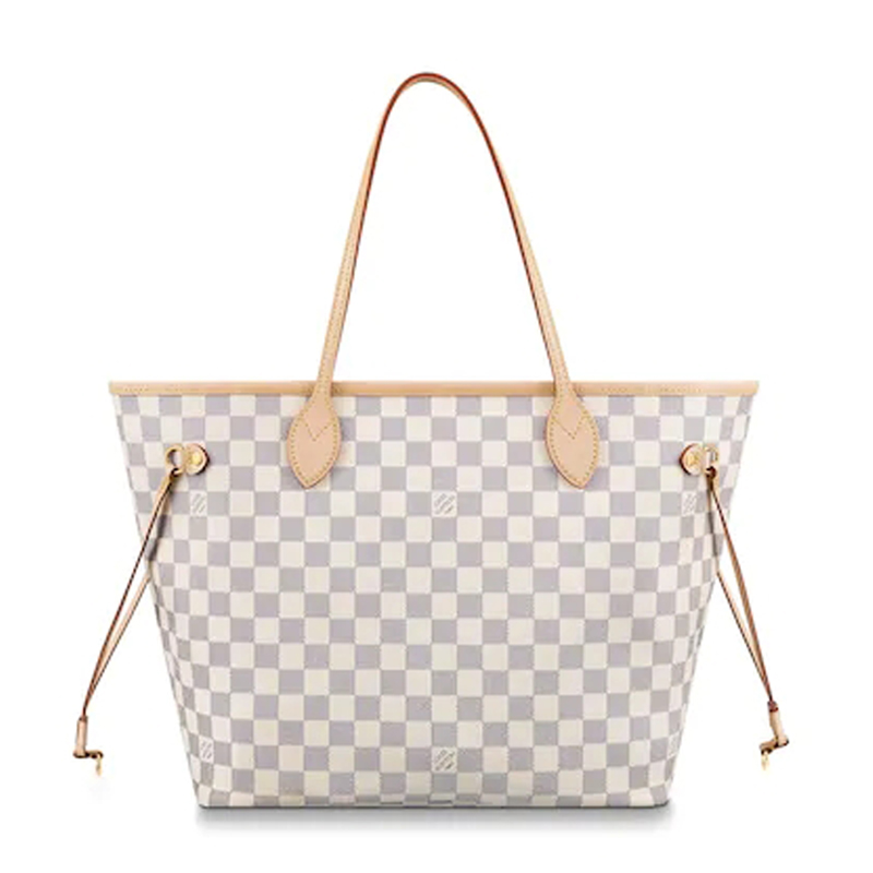 vuitton/路易威登 neverfull 中号女士手袋 芭蕾粉/白色棋盘格(附lv