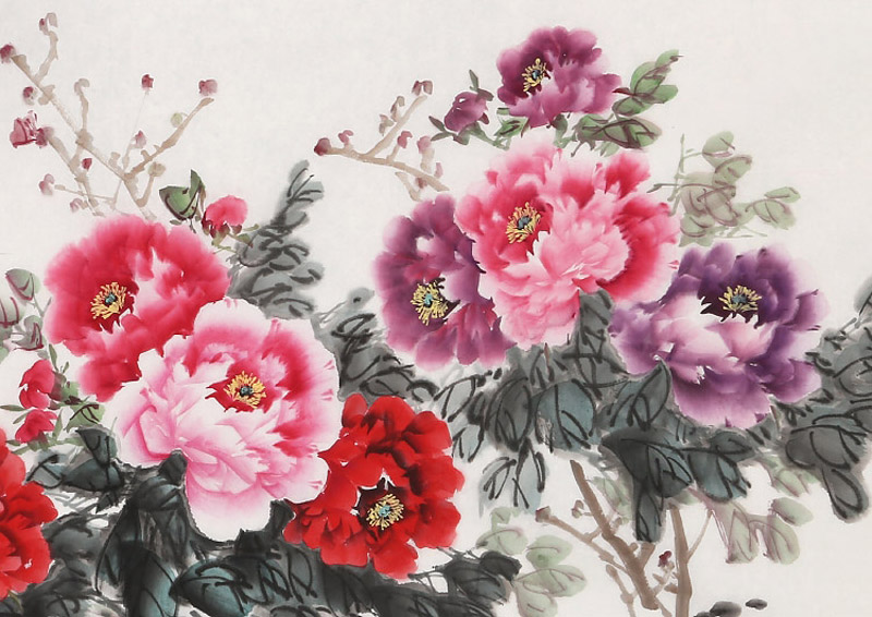 梁景欣 《富贵满堂》 学院派画家 客厅吉祥牡丹画