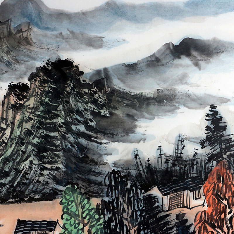 特惠闪购/中国美术家协会会员/王本杰 国画山水《溪山归舟》/136x68cm