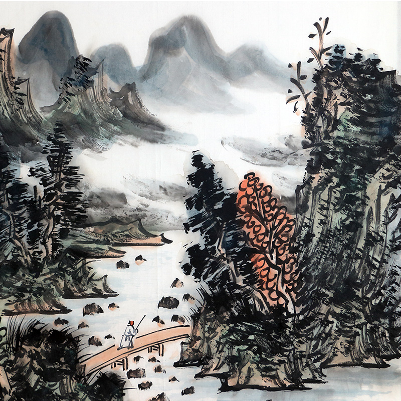会员/王本杰 国画山水《清风拂溪山》/136x68cm/传统水墨【正品 价格