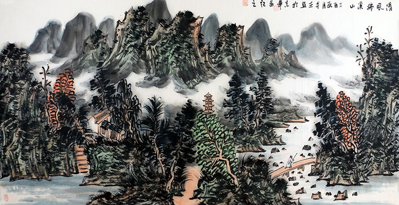 会员/王本杰 国画山水《清风拂溪山》/136x68cm/传统水墨【正品 价格