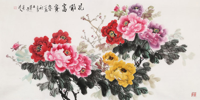梁景欣 《花开富贵》 学院派画家 吉祥客厅牡丹图