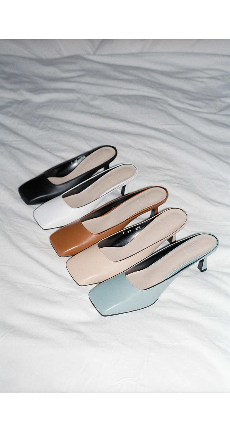 00 square toe mules系列裸色女士中跟凉鞋