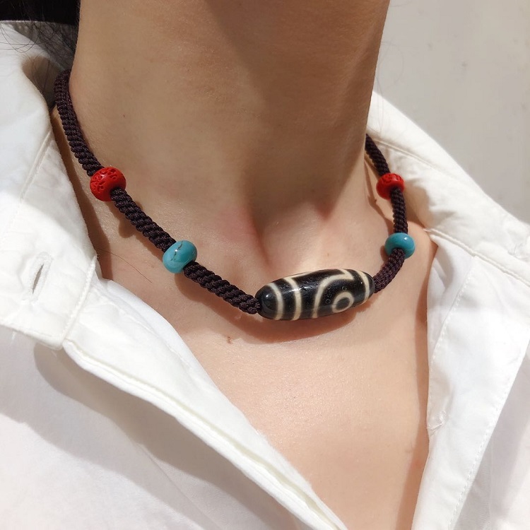 jinxuanzi/金玄紫 西藏老矿玉髓玛瑙二眼天珠天地眼项链颈链