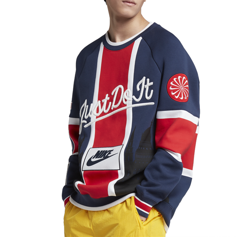 nike/耐克 nsw crew 城市限定 伦敦 男款 多色拼接 卫衣 套头衫 ar