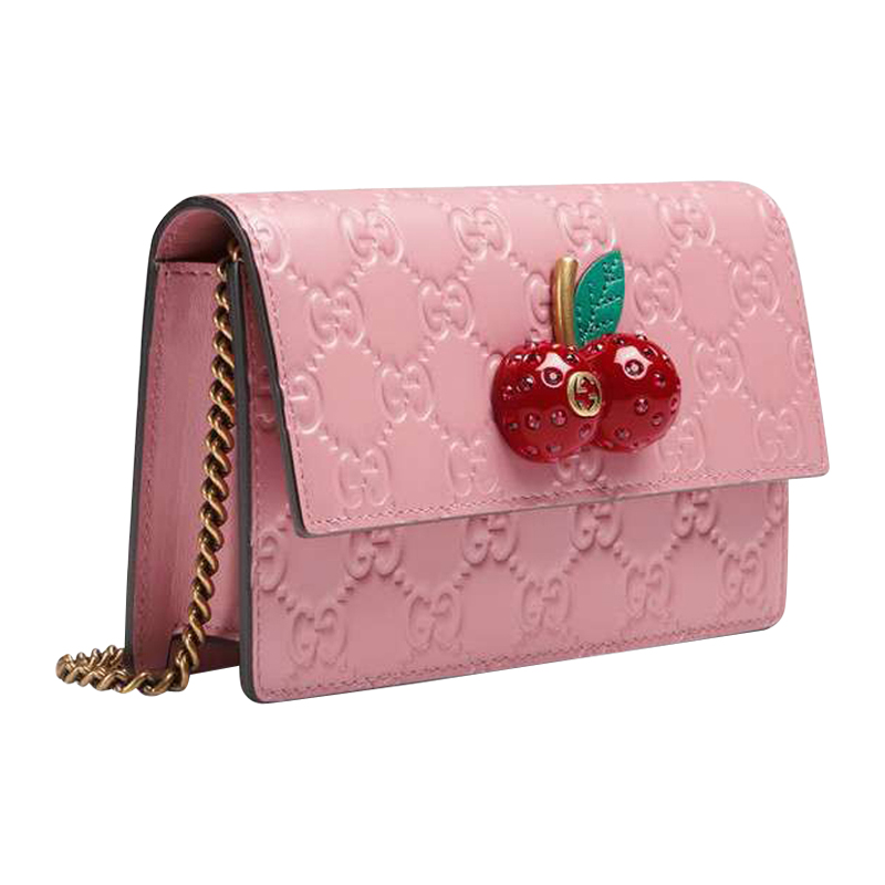 gucci/古驰 signature女士小牛皮印花双g樱桃链条钱包单肩包 g481291