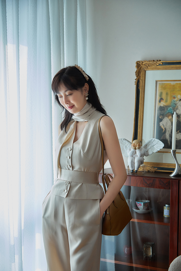 tracy chu/tracy chu高定原创香槟色舒适型阔腿裤女士休闲裤