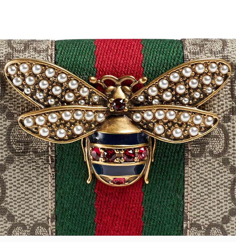 【包税】gucci 古驰 supreme系列 女士红色乌木色蝴蝶装饰短款钱夹