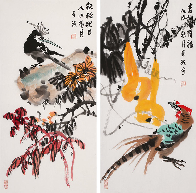 邢书波 四条屏《春意浓》2019新晋中美协会员 清华美院导师 国画花鸟