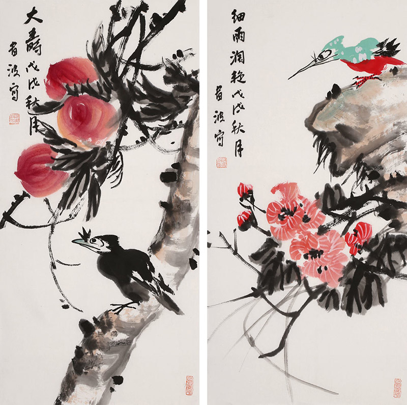 邢书波 四条屏《春意浓》2019新晋中美协会员 清华美院导师 国画花鸟