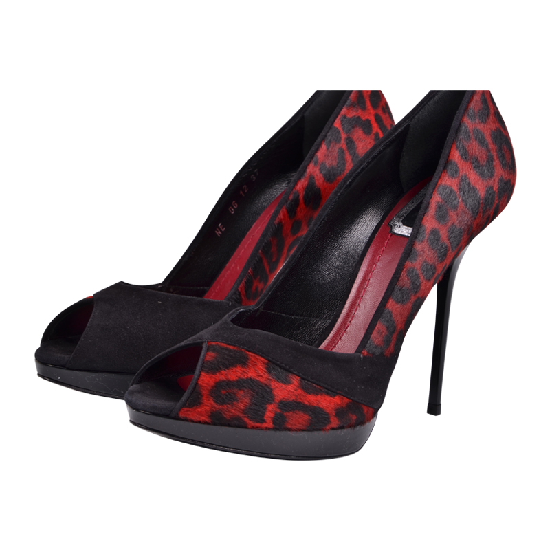 dior/迪奥 女士红色系马毛拼接鱼嘴细跟高跟鞋9cm kda378pvp328