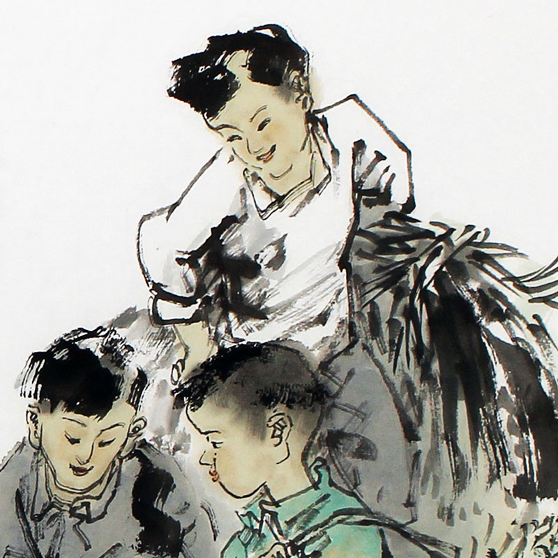 国画人物《乡童读书》/138x69cm/传统水墨