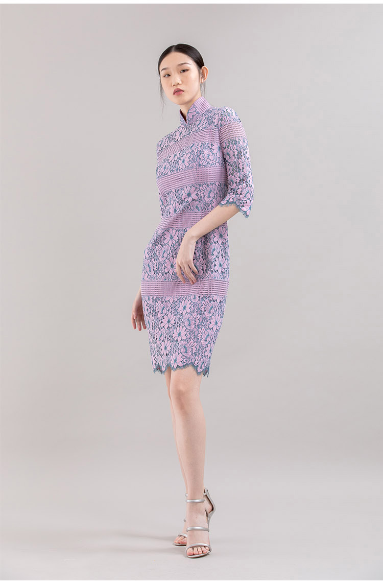 leaves fashion/金枝玉叶 雾阁云窗中袖蕾丝旗袍 女旗袍