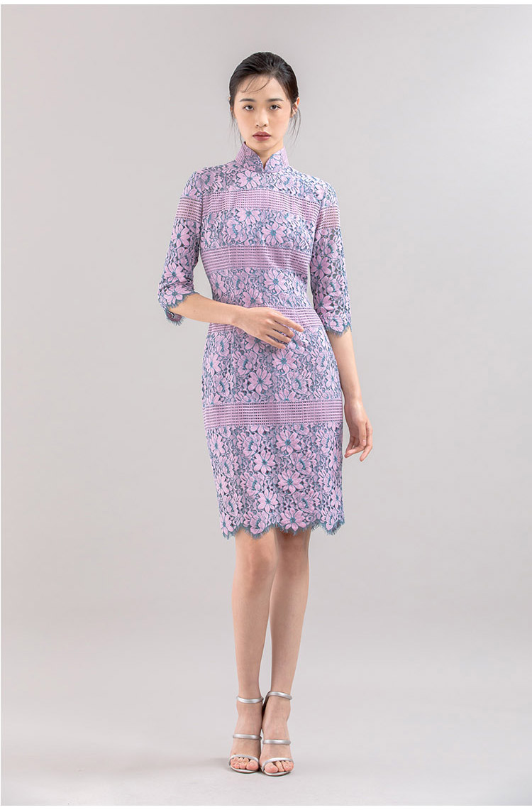 leaves fashion/金枝玉叶 雾阁云窗中袖蕾丝旗袍 女旗袍