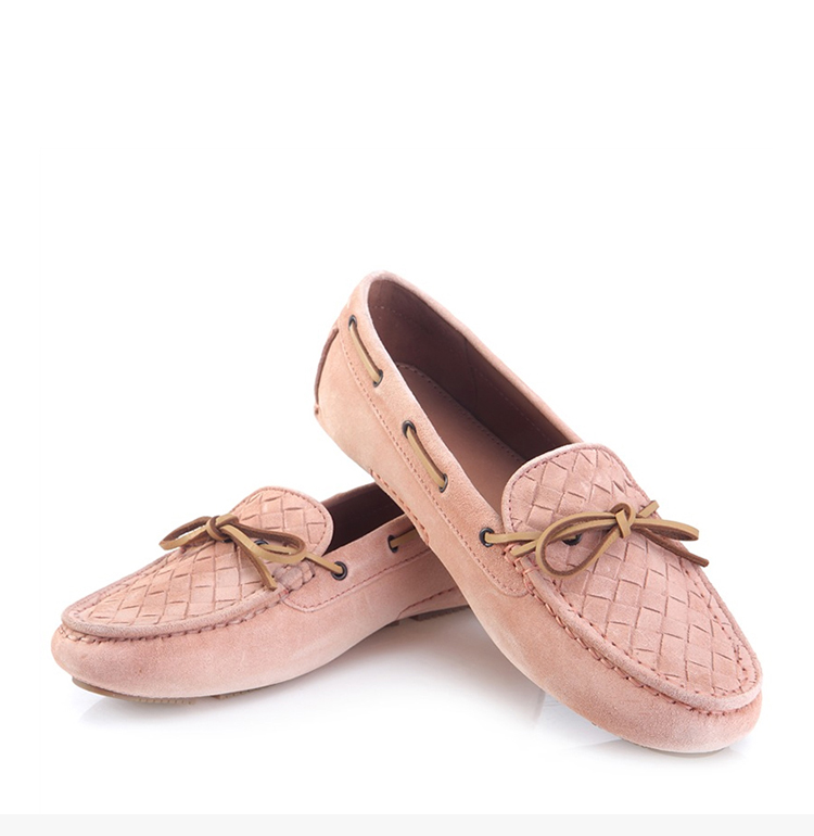 bv 女士绒面羊皮编织系绳一脚蹬懒人鞋休闲鞋运动鞋平底鞋豆豆鞋女鞋