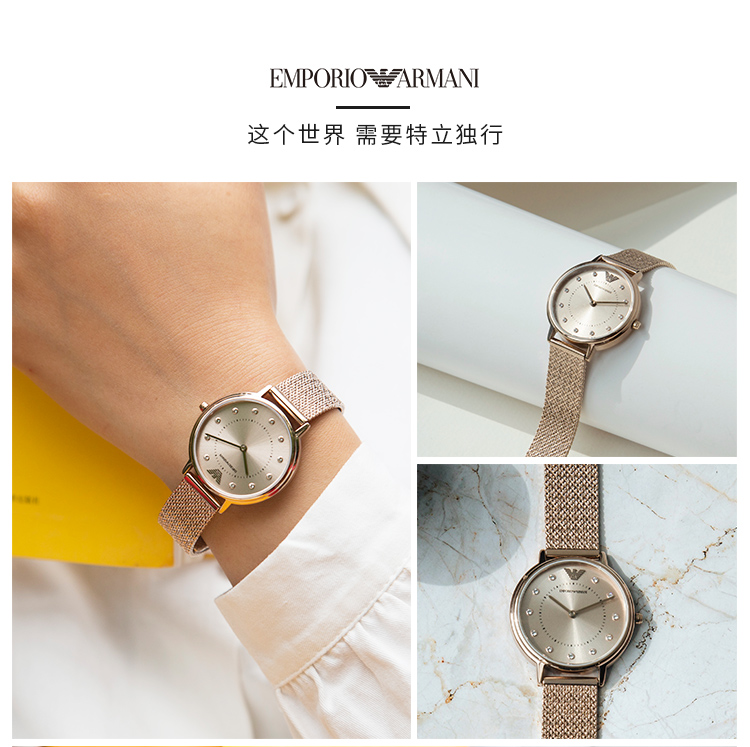 Emporio Armani/安普里奥阿玛尼 阿玛尼手表女士镶钻装饰表盘编织钢带石英手表 AR11129