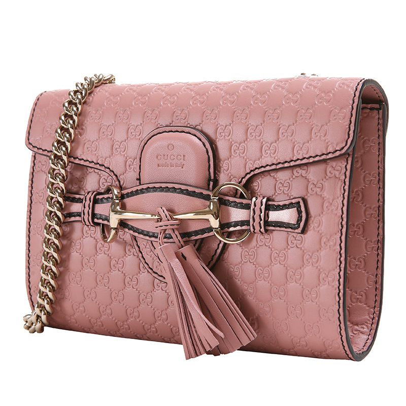 gucci/古驰 女士黑色牛皮马蹄扣流苏链条包斜挎包