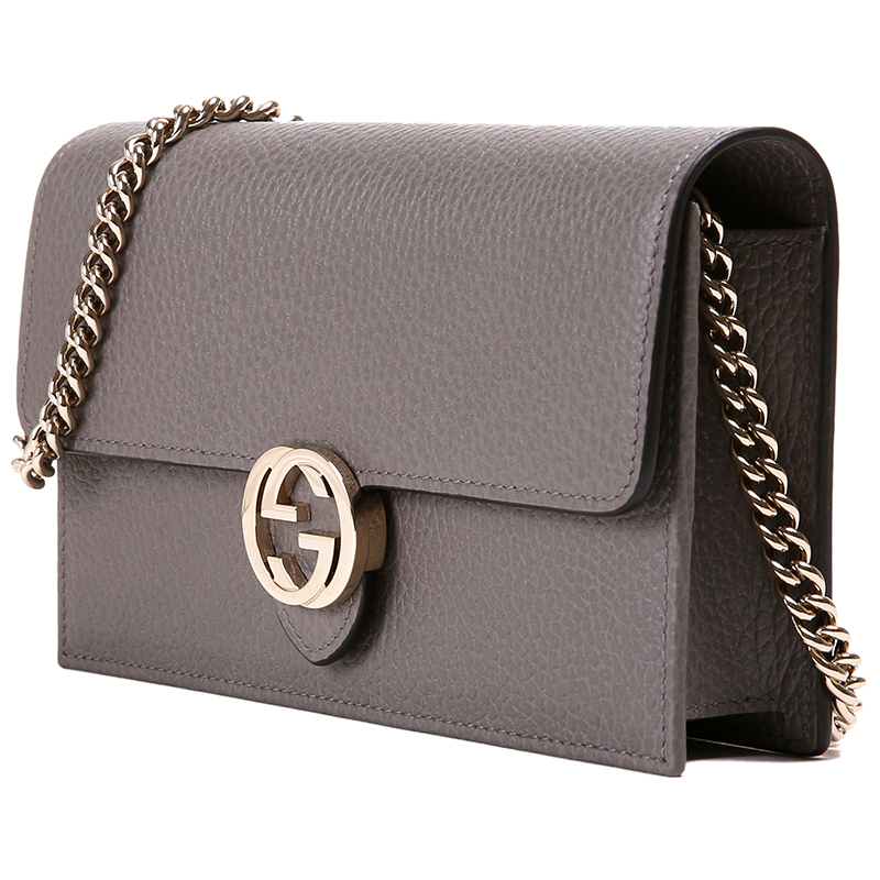 gucci/古驰 女士黑色牛皮荔枝纹双g扣风琴链条单肩斜垮包